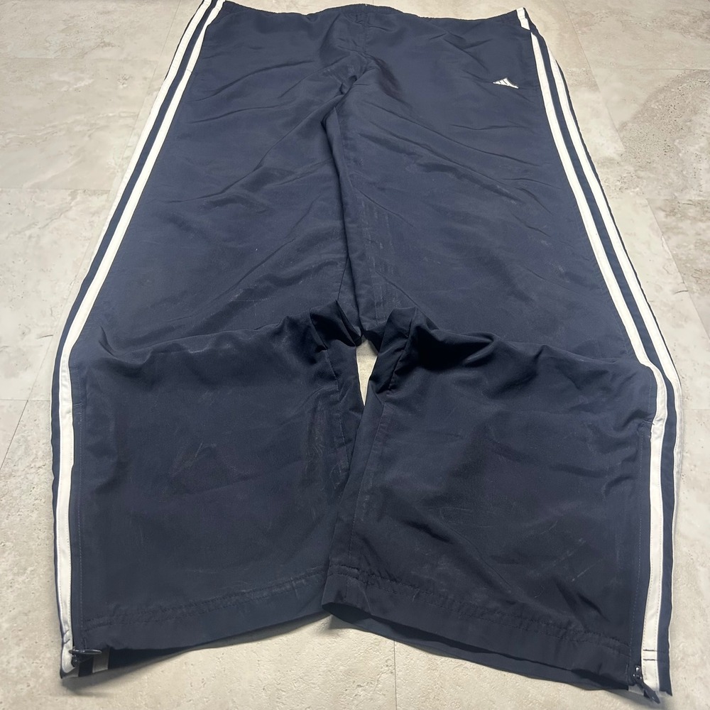 Adidas Track Pants Navy Blue Mens XL 3 Stripe Mesh Lined Windbreaker Joggers
